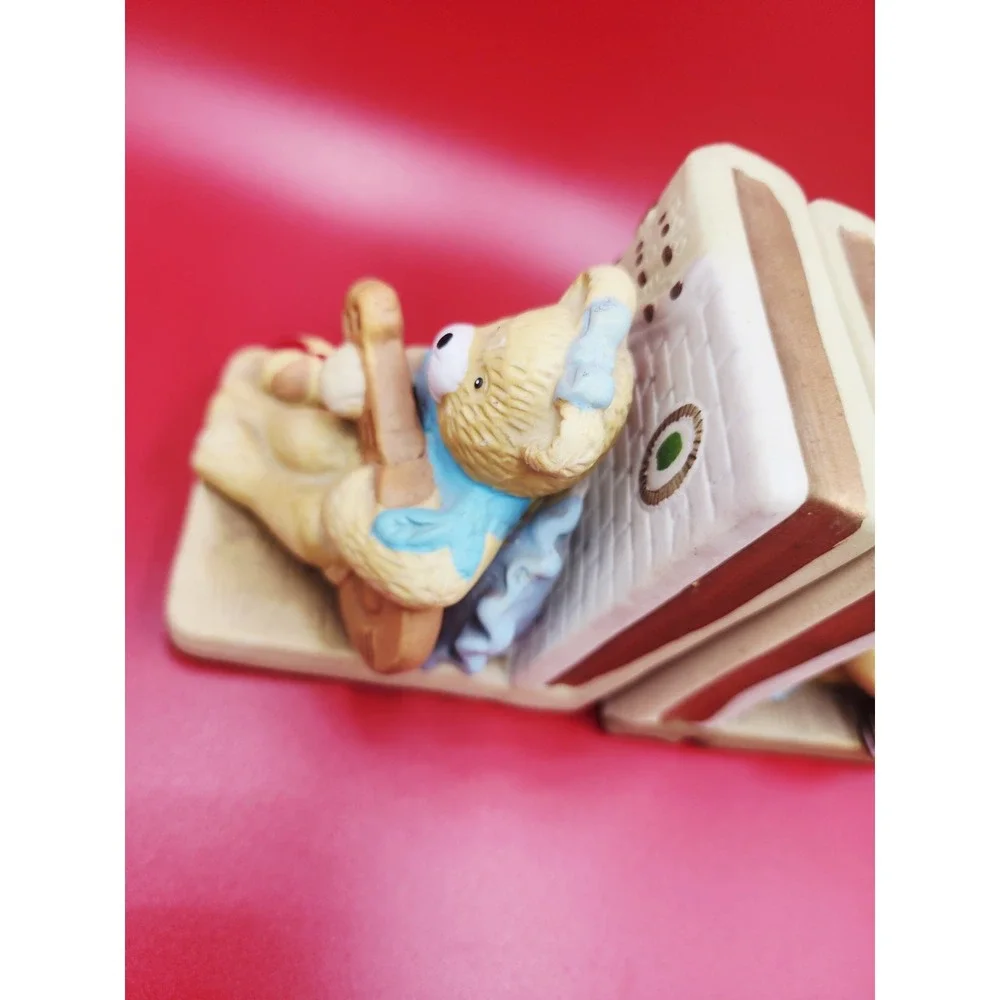 Teddy Bear Vintage Ceramic Bookends Boy Book‎ & Girl Music Shelf Decor Bear Set